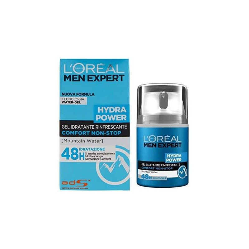 L'Oréal Paris Men Expert Hydra Power Crema Viso Uomo in Gel Idratante e Rinfrescante 48H, 50 ml